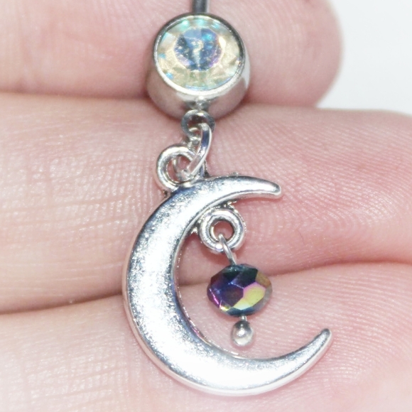 Iridescent rainbow astrology moon belly ring - Picture 6 of 9